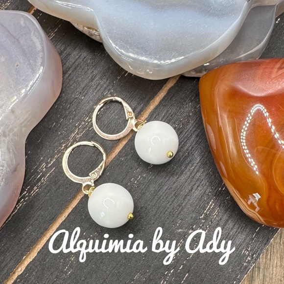 Opalescent jade  Dangle Earrings with gold Hooks - Picture 1 of 1